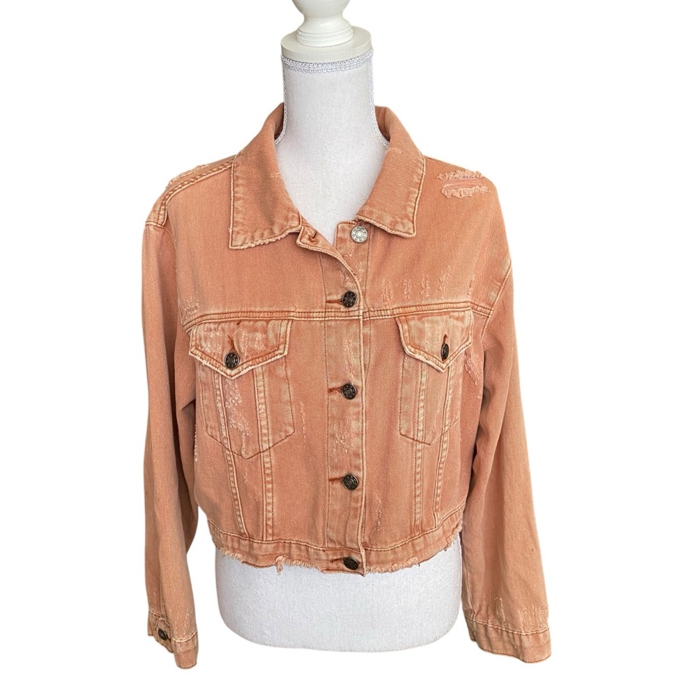 Mustard Seed Orange Distressed Denim Jacket Women’s Small